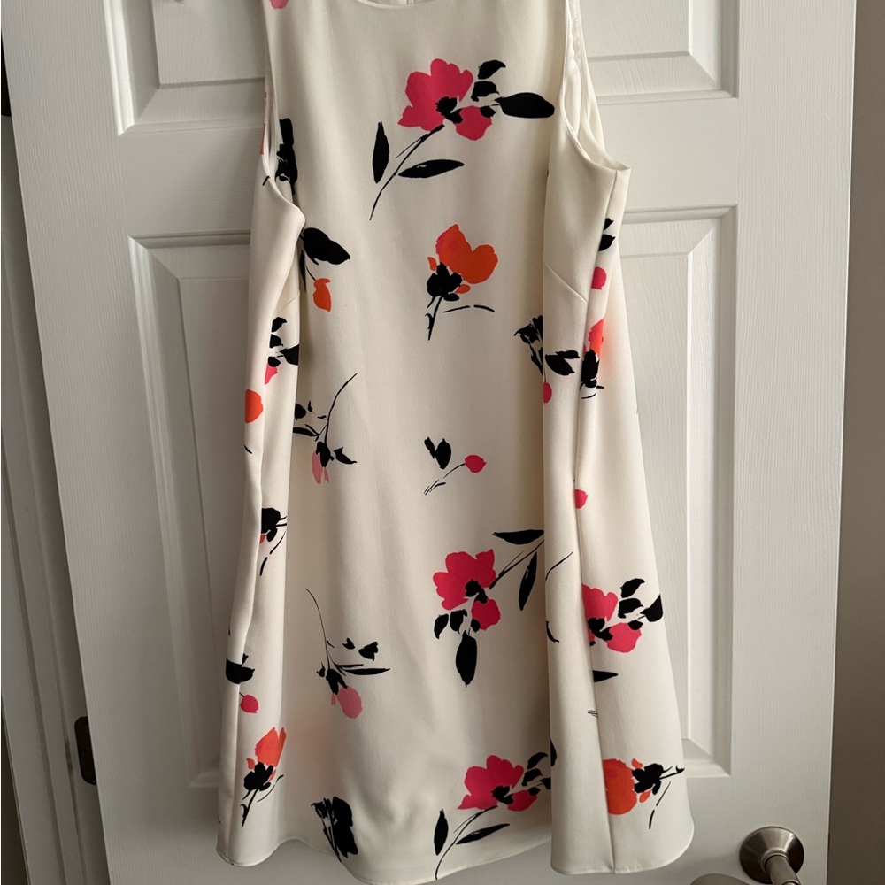 Ralph Lauren Floral Sleeveless Dress - White with Pink and Black Accents